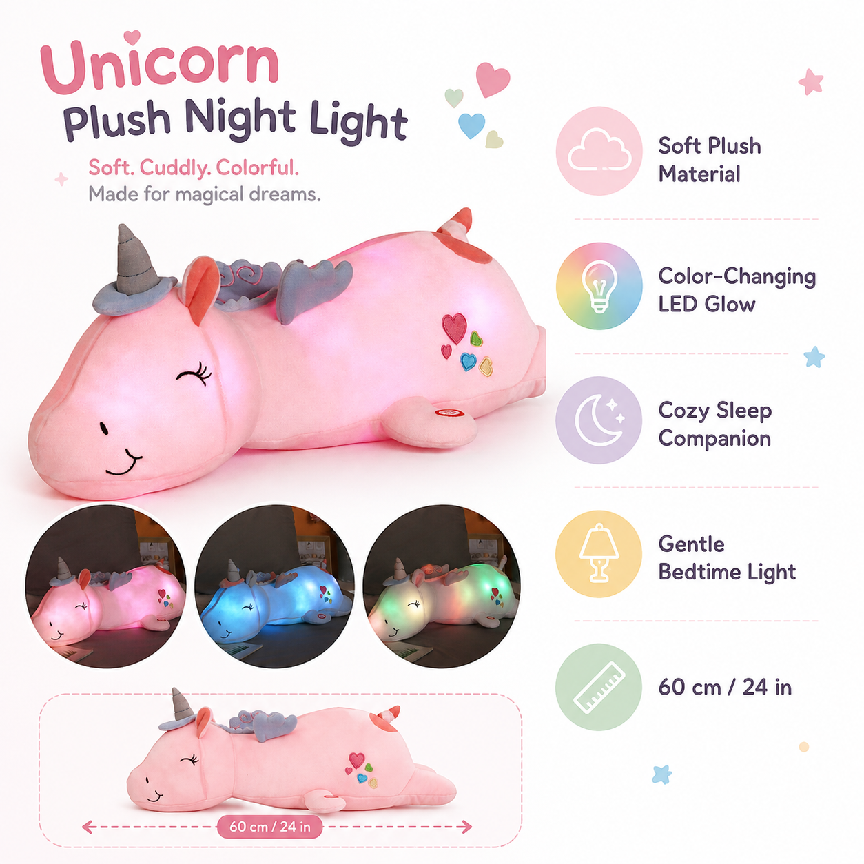 Plush Night Light Rainbow LED Cozy Sleep Toy