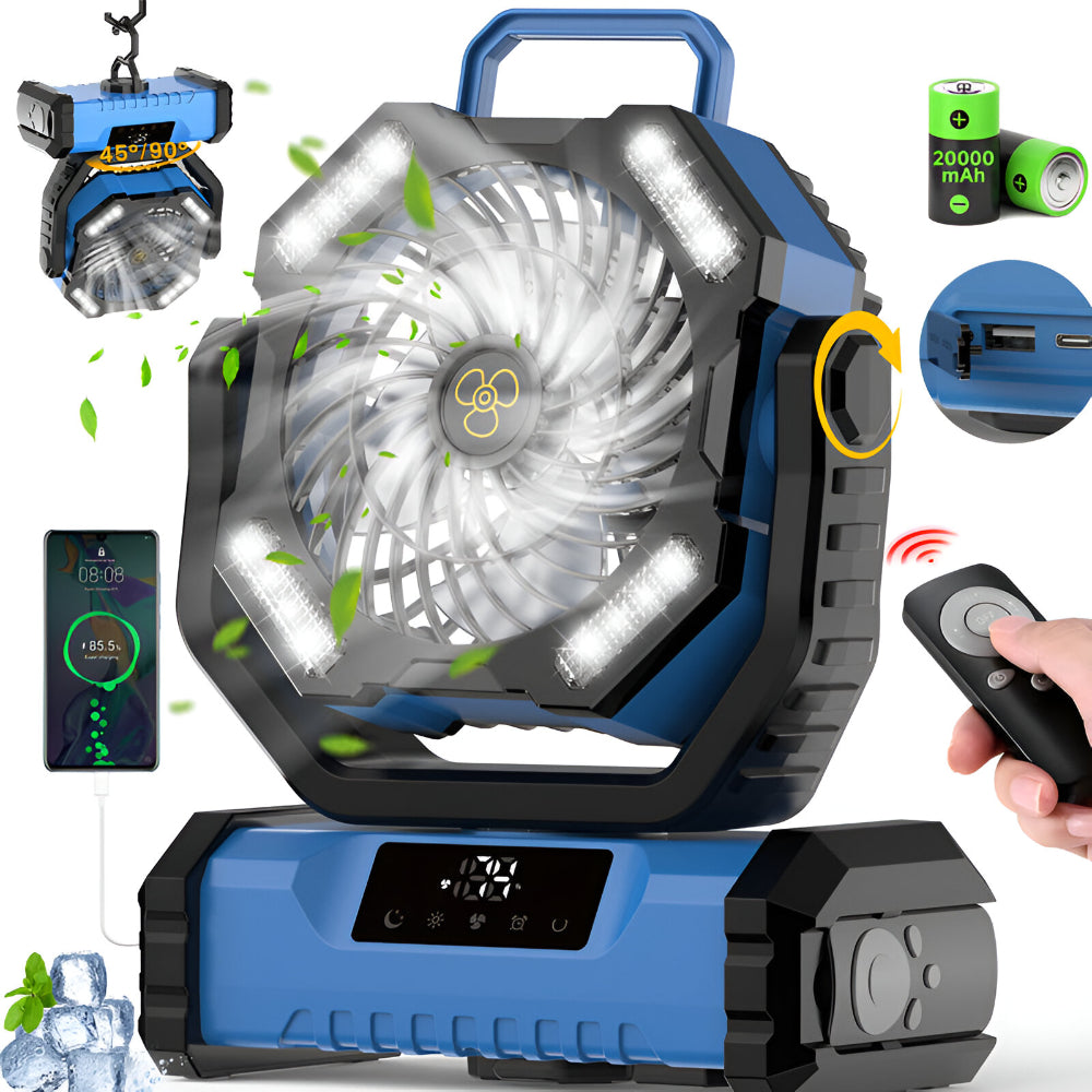 Ventilatore portatile ricaricabile oscillante con telecomando per campeggio