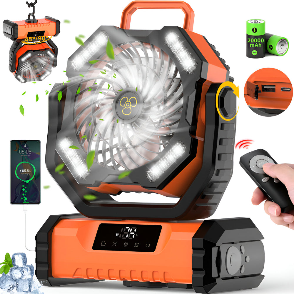 Ventilatore portatile ricaricabile oscillante con telecomando per campeggio