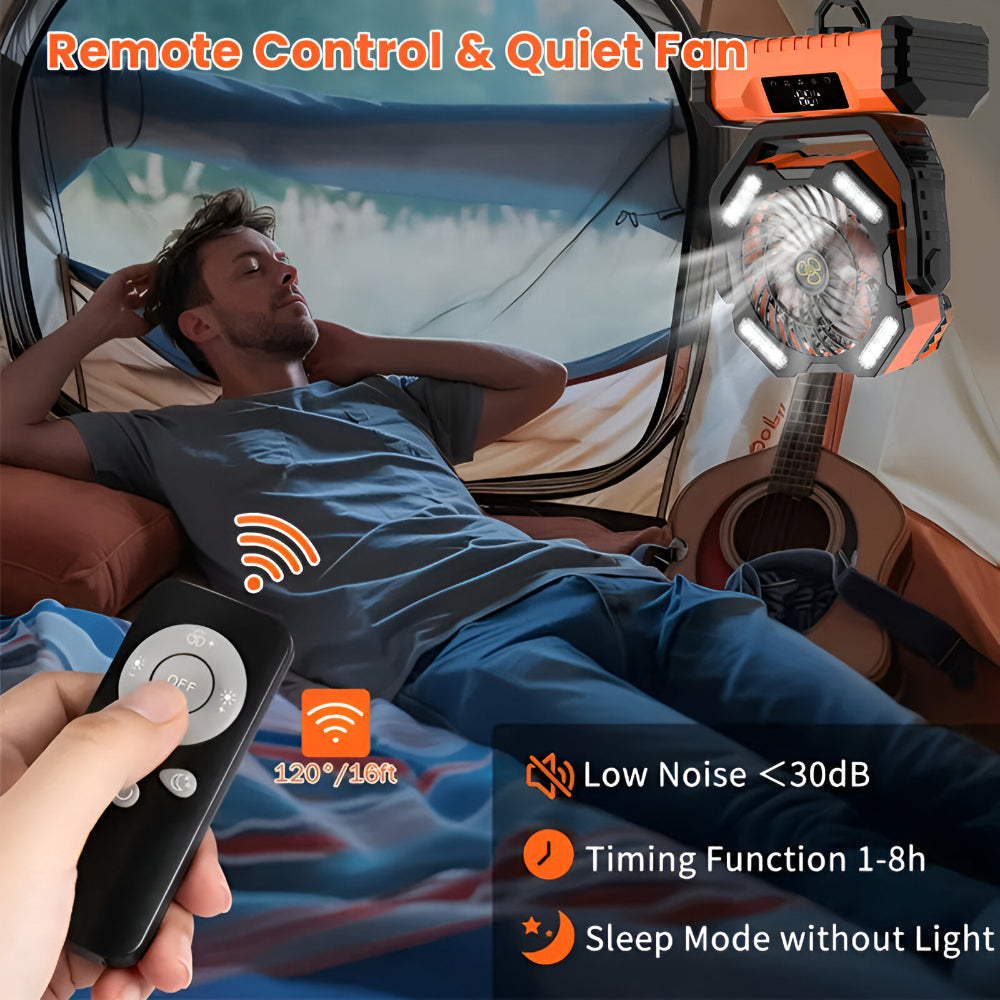 Ventilatore portatile ricaricabile oscillante con telecomando per campeggio