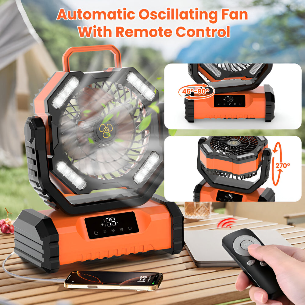 Ventilatore portatile ricaricabile oscillante con telecomando per campeggio