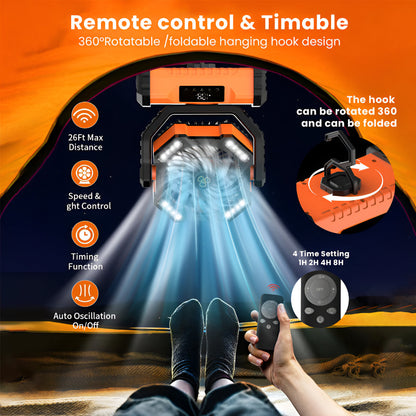 Ventilatore portatile ricaricabile oscillante con telecomando per campeggio