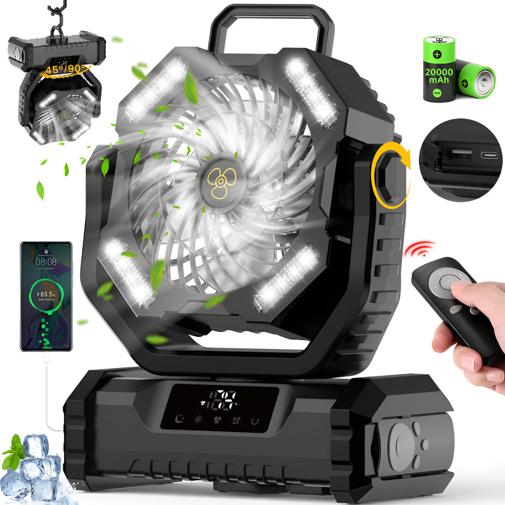 Ventilatore portatile ricaricabile oscillante con telecomando per campeggio