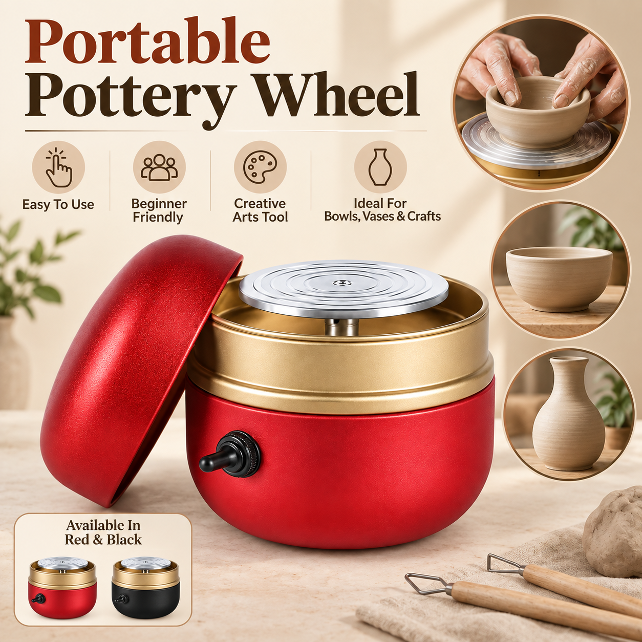 Tornio per ceramica portatile, strumento compatto per arti creative