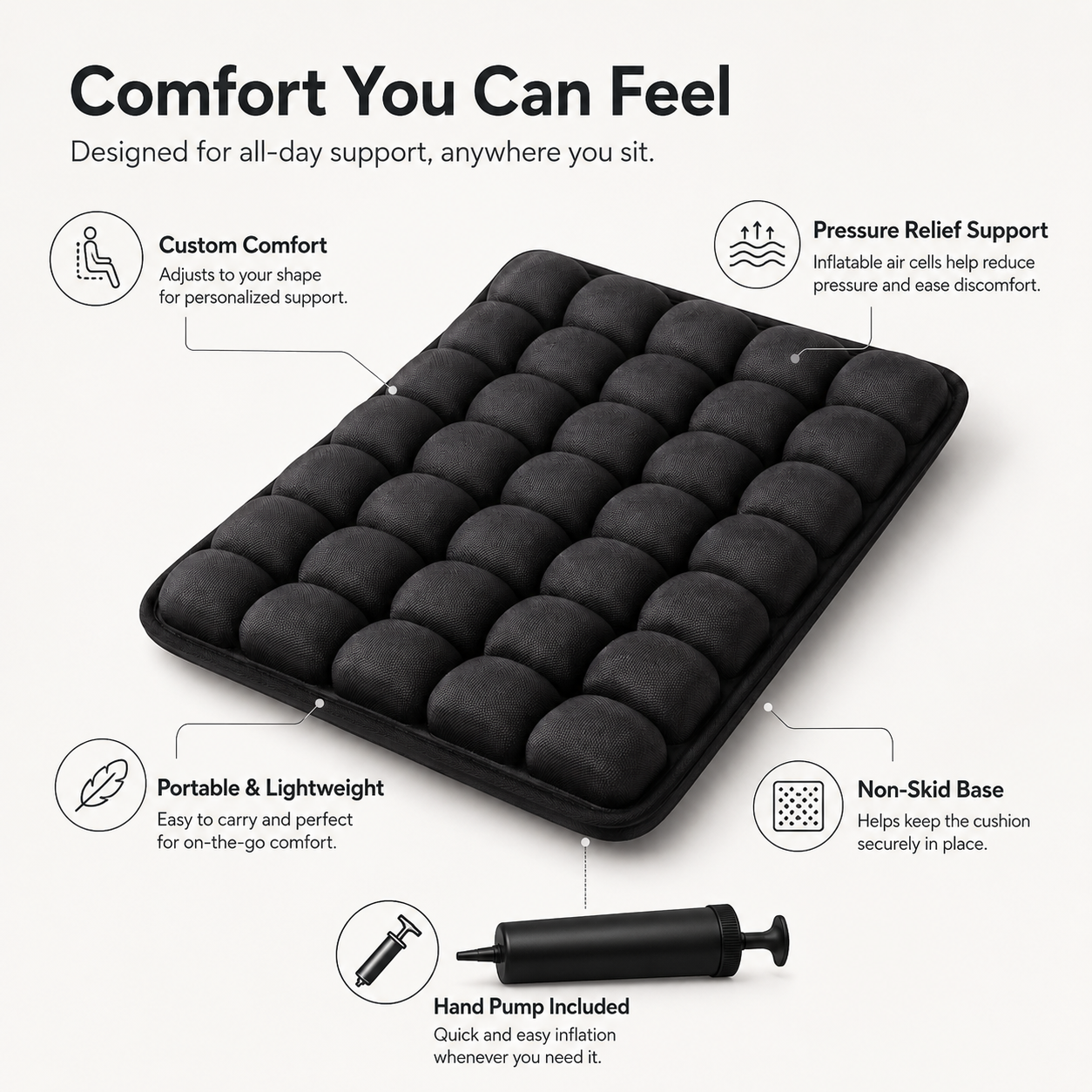 Portable Air Cushion Inflatable Seat Comfort Support