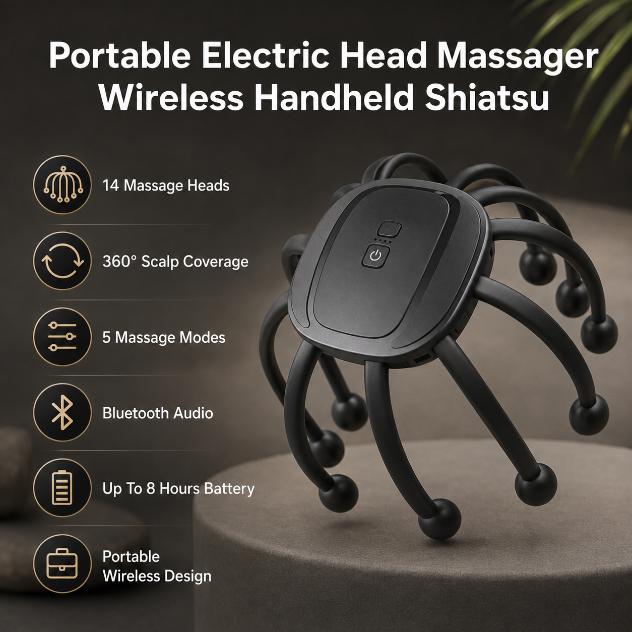 Masajeador eléctrico portátil para la cabeza, inalámbrico y manual, tipo shiatsu