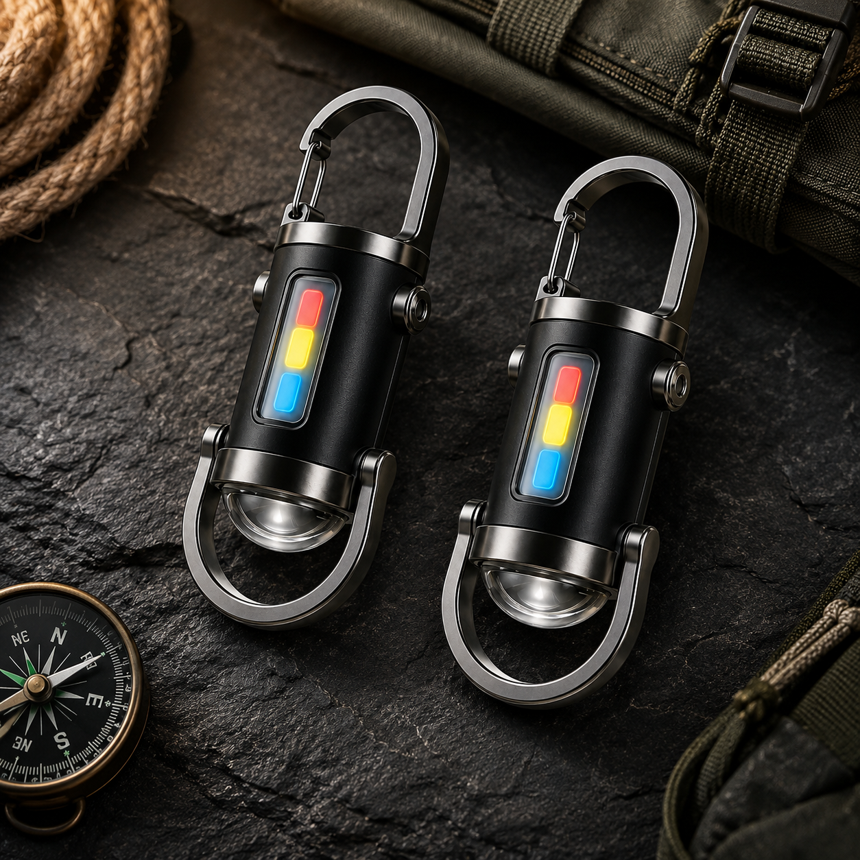 Torcia portatile LED con moschettone, design compatto