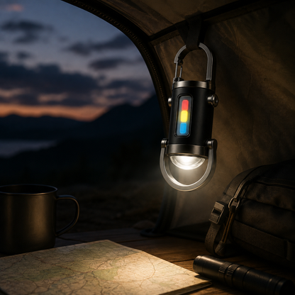 Torcia portatile LED con moschettone, design compatto