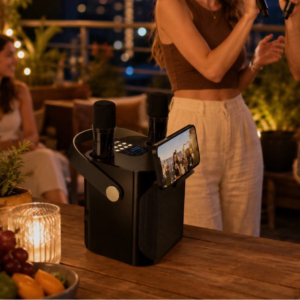 Altoparlante portatile per karaoke, microfoni wireless e display LED