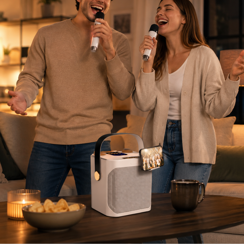 Altoparlante portatile per karaoke, microfoni wireless e display LED