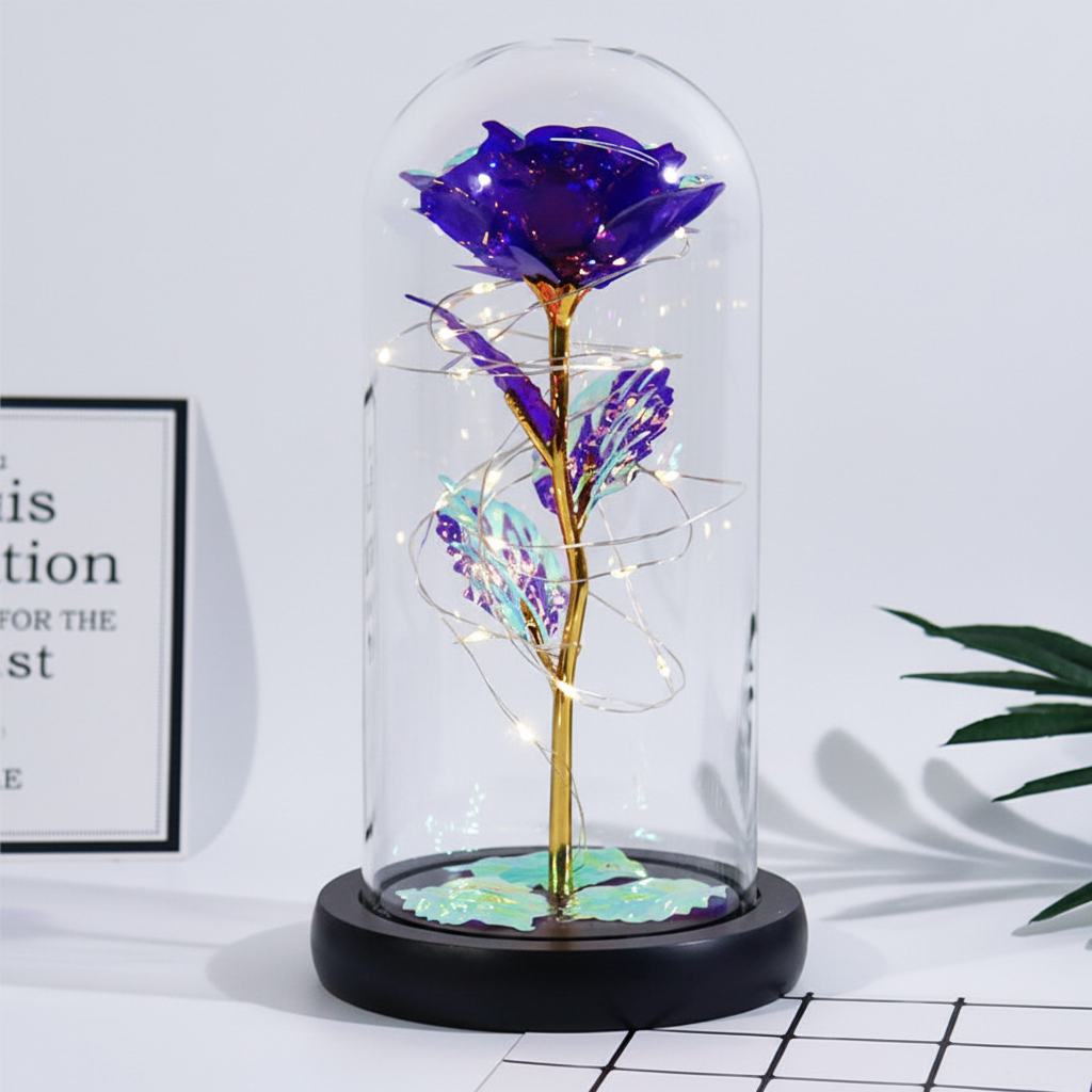 Rosa Decorativa Cúpula Vidrio Figura Regalo Romántico