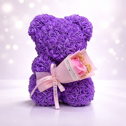 Decor de masă Ursuleț cu trandafir Floare artificială Cadou de Valentine Expunere