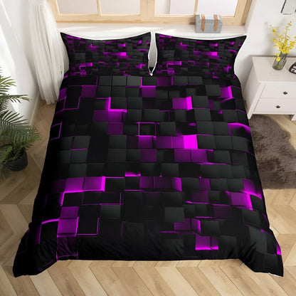Neon 3D Grid Quilt Cover Set Modern Bedroom Decor
