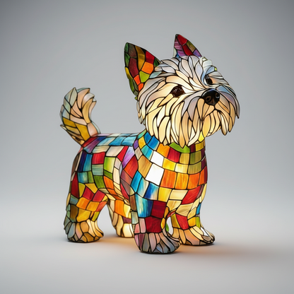 Candeeiro de Mesa LED Estatueta de Cão Vidro Colorido Luz Noturna Quarto