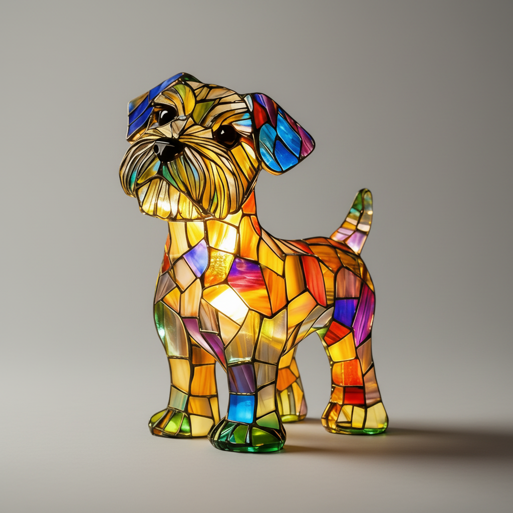 Candeeiro de Mesa LED Estatueta de Cão Vidro Colorido Luz Noturna Quarto