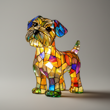 Candeeiro de Mesa LED Estatueta de Cão Vidro Colorido Luz Noturna Quarto