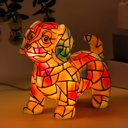 Lampada da tavolo con statuetta di cane in resina, luce decorativa d'accento