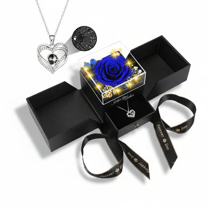 Rosen-Geschenkbox mit konservierter ewiger Blume, LED-Licht und Liebes-Halskette