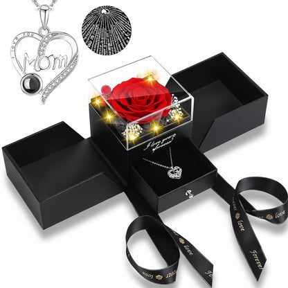 Rosen-Geschenkbox mit konservierter ewiger Blume, LED-Licht und Liebes-Halskette