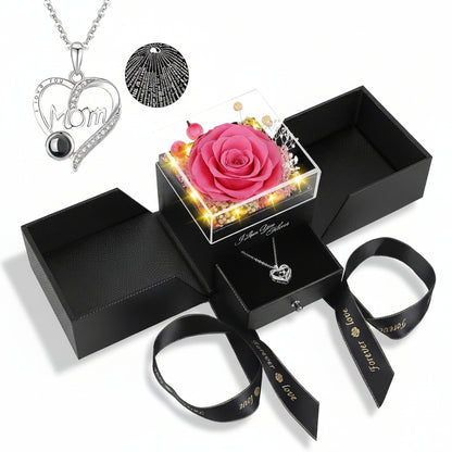 Rosen-Geschenkbox mit konservierter ewiger Blume, LED-Licht und Liebes-Halskette