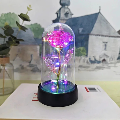 Lampada da tavolo LED con cupola di vetro a forma di rosa Luce decorativa romantica