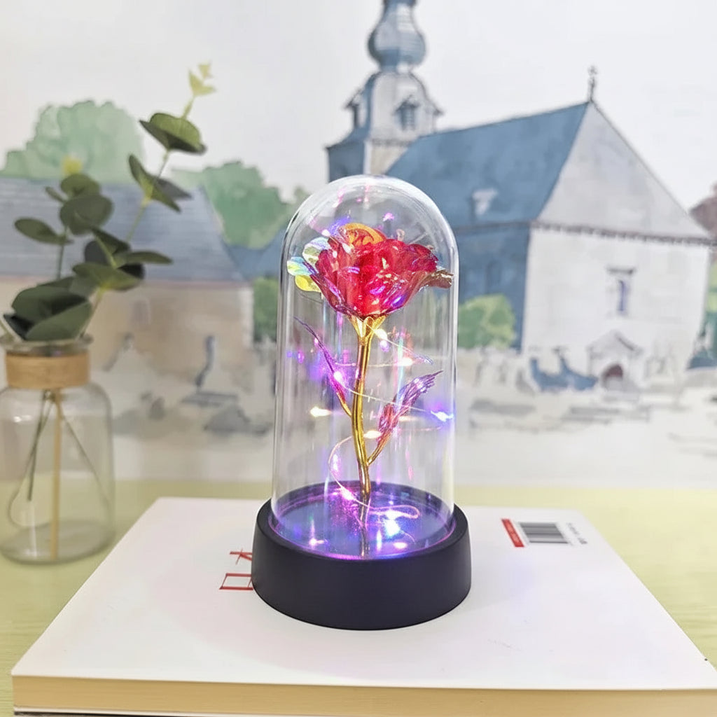 Lampada da tavolo LED con cupola di vetro a forma di rosa Luce decorativa romantica