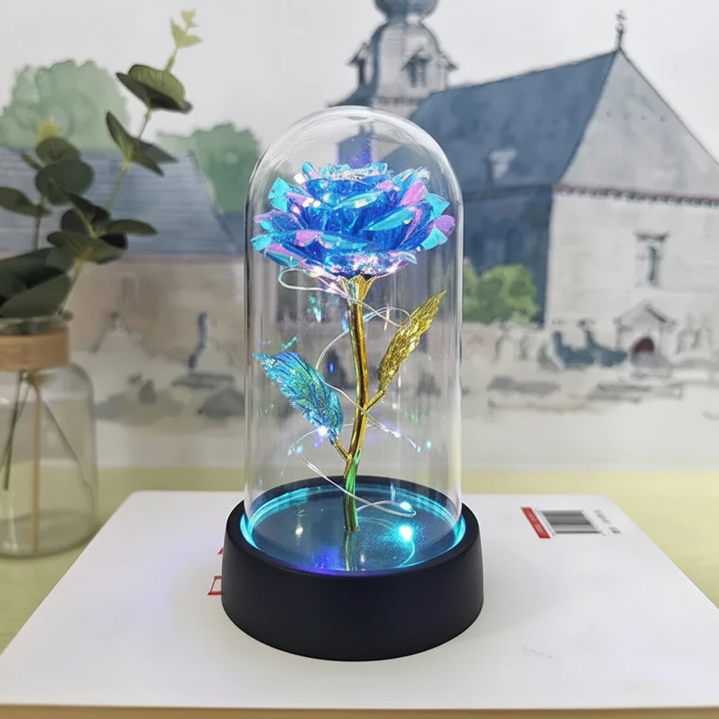 Lampada da tavolo LED con cupola di vetro a forma di rosa Luce decorativa romantica