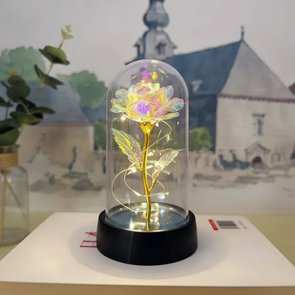 Lampada da tavolo LED con cupola di vetro a forma di rosa Luce decorativa romantica