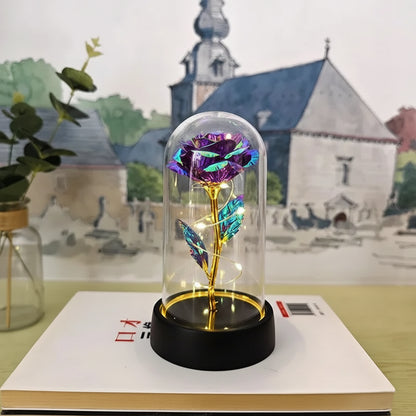 Lampada da tavolo LED con cupola di vetro a forma di rosa Luce decorativa romantica