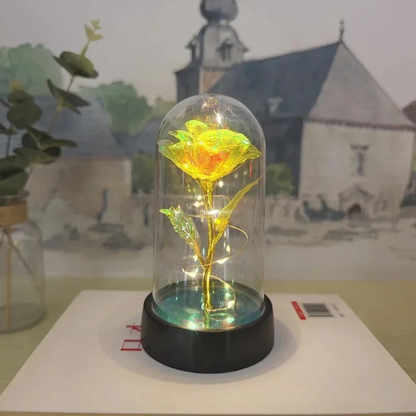 Lampada da tavolo LED con cupola di vetro a forma di rosa Luce decorativa romantica