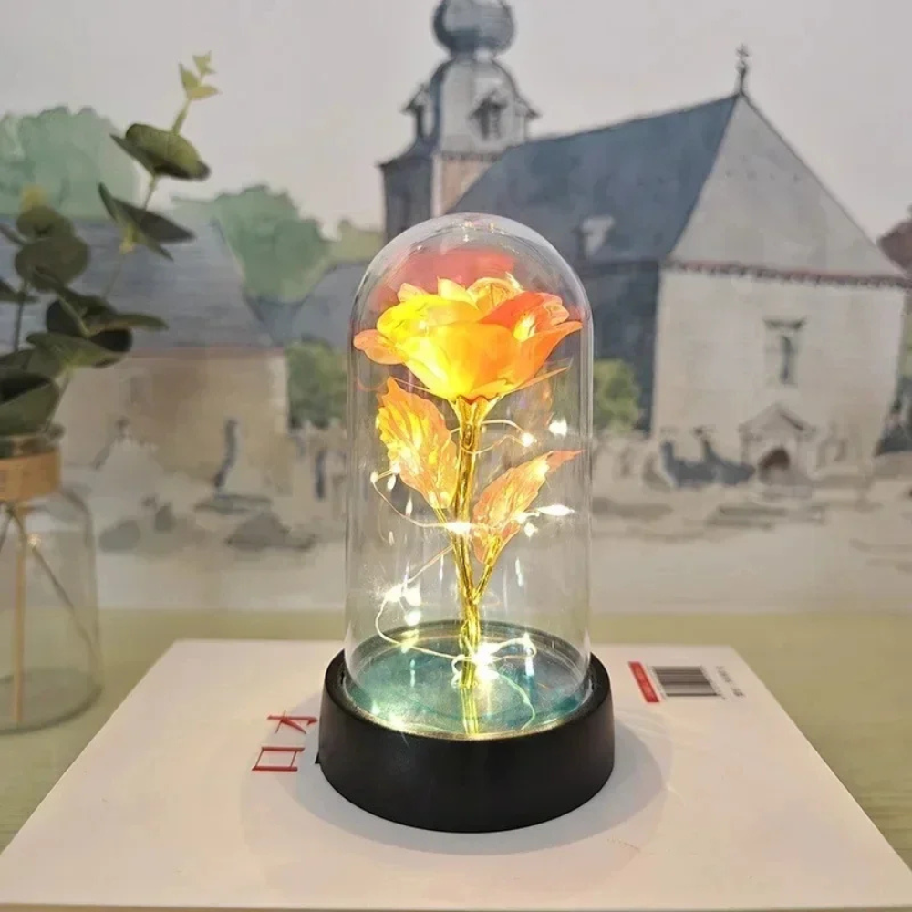 Lampada da tavolo LED con cupola di vetro a forma di rosa Luce decorativa romantica