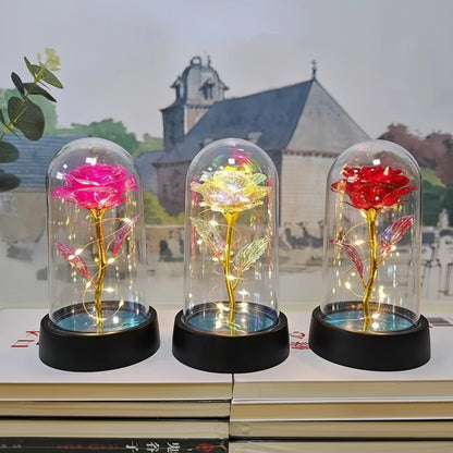 Lampada da tavolo LED con cupola di vetro a forma di rosa Luce decorativa romantica