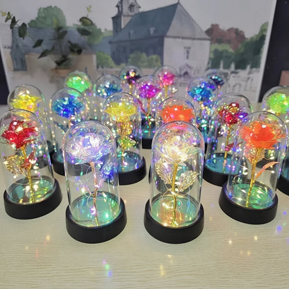 Lampada da tavolo LED con cupola di vetro a forma di rosa Luce decorativa romantica