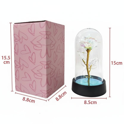 Lampada da tavolo LED con cupola di vetro a forma di rosa Luce decorativa romantica