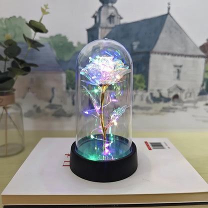 Lampada da tavolo LED con cupola di vetro a forma di rosa Luce decorativa romantica