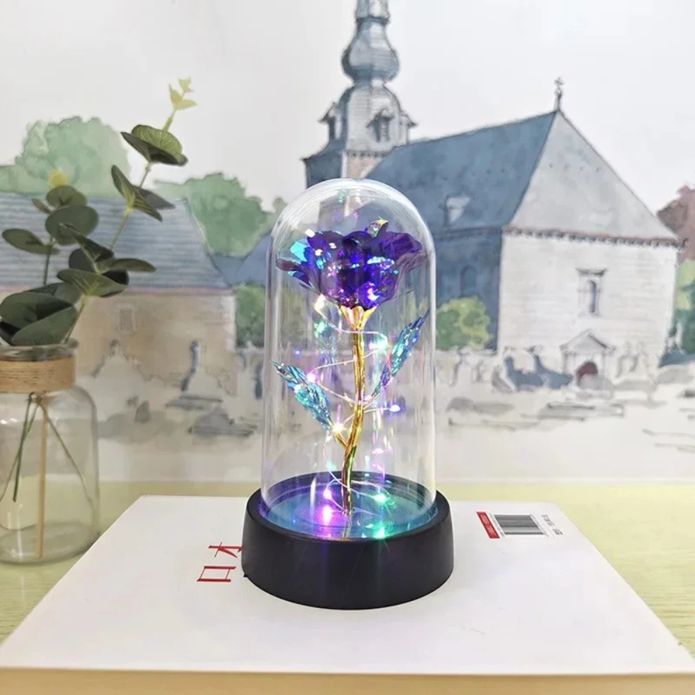 Lampada da tavolo LED con cupola di vetro a forma di rosa Luce decorativa romantica