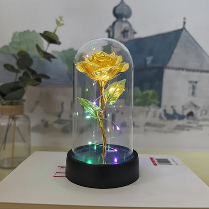 Lampada da tavolo LED con cupola di vetro a forma di rosa Luce decorativa romantica