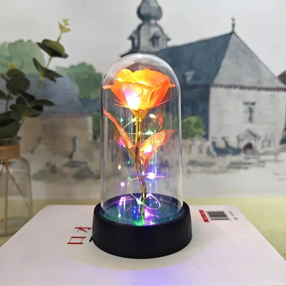 Lampada da tavolo LED con cupola di vetro a forma di rosa Luce decorativa romantica