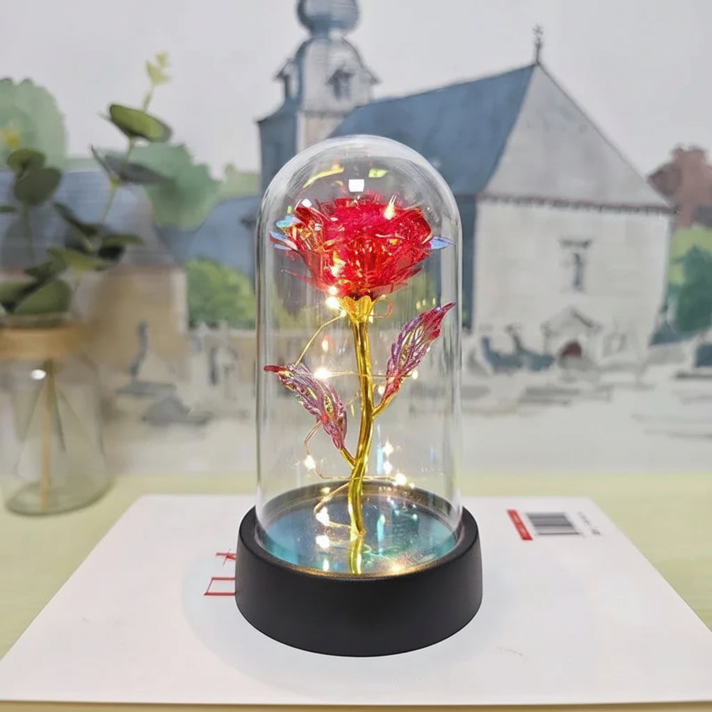Lampada da tavolo LED con cupola di vetro a forma di rosa Luce decorativa romantica