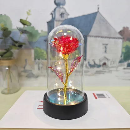 Lampada da tavolo LED con cupola di vetro a forma di rosa Luce decorativa romantica