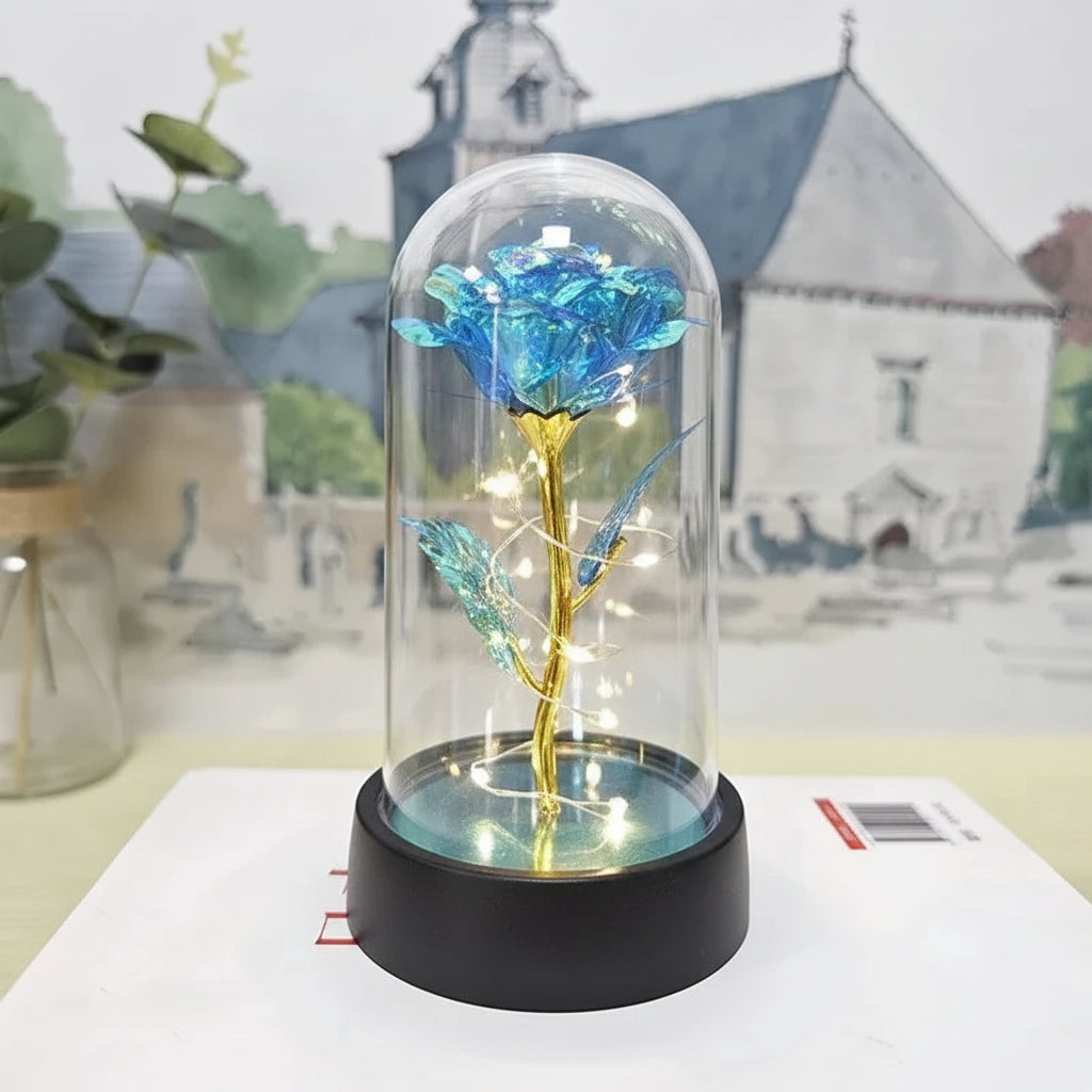 Lampada da tavolo LED con cupola di vetro a forma di rosa Luce decorativa romantica