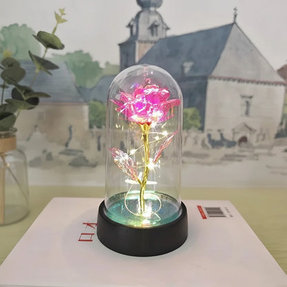 Lampada da tavolo LED con cupola di vetro a forma di rosa Luce decorativa romantica