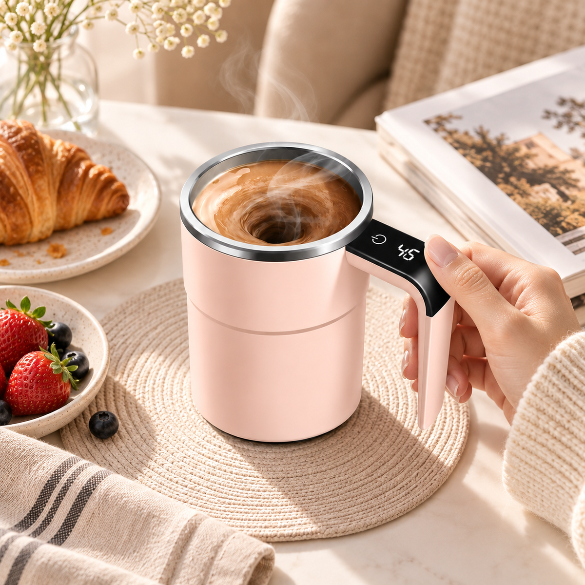 Wiederaufladbarer Kaffeebecher, tragbar, selbstumrührend, für unterwegs