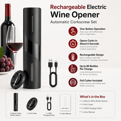 פותחן יין חשמלי נטען, סט פותחן פקקים אוטומטי