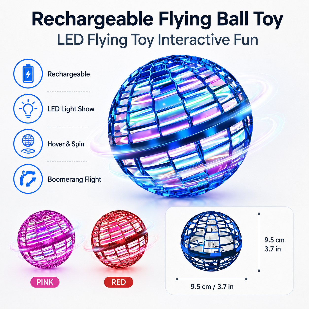 Wiederaufladbares fliegendes Ballspielzeug mit LED und interaktivem Spielspaß