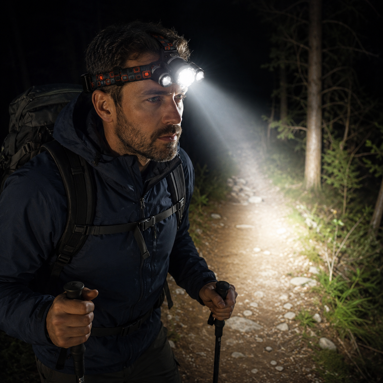Lampada frontale LED ricaricabile con fascia regolabile per esterni