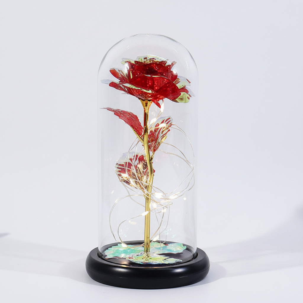 Rosa Decorativa Cúpula Vidrio Figura Regalo Romántico