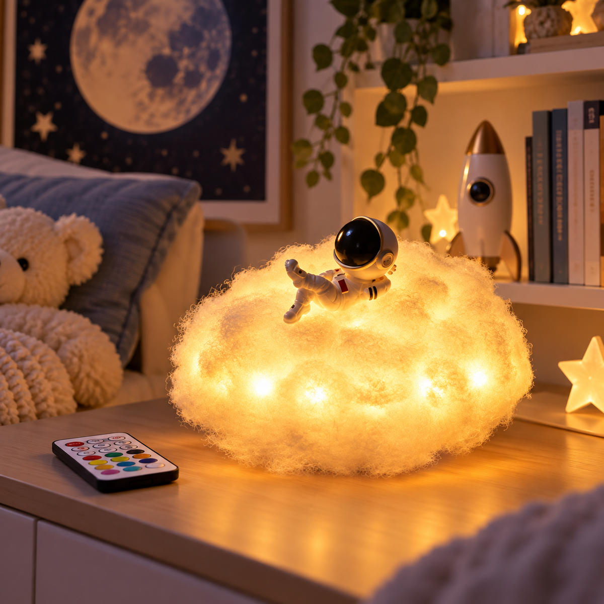 Fjernbetjent sky-lampe med farveskiftende blødt lys
