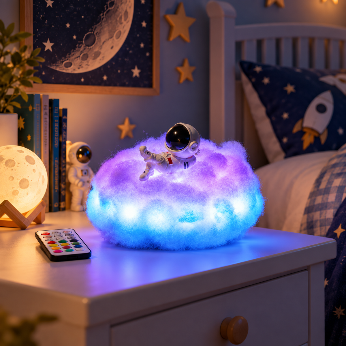 Fjernbetjent sky-lampe med farveskiftende blødt lys