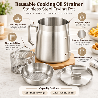 Reusable Cooking Oil Strainer Stainless Steel Frying Pot